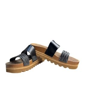 Reef Cushion Vista Hi Sandals Black Natural Braid Women Size 7 Platform Comfort